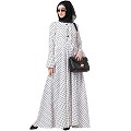 Polka dotted elegant dress abaya- White-Black